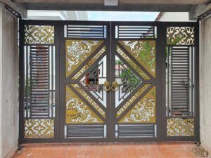 Mẫu cửa cổng sắt hộp hiện đại 4 cánh đẹp